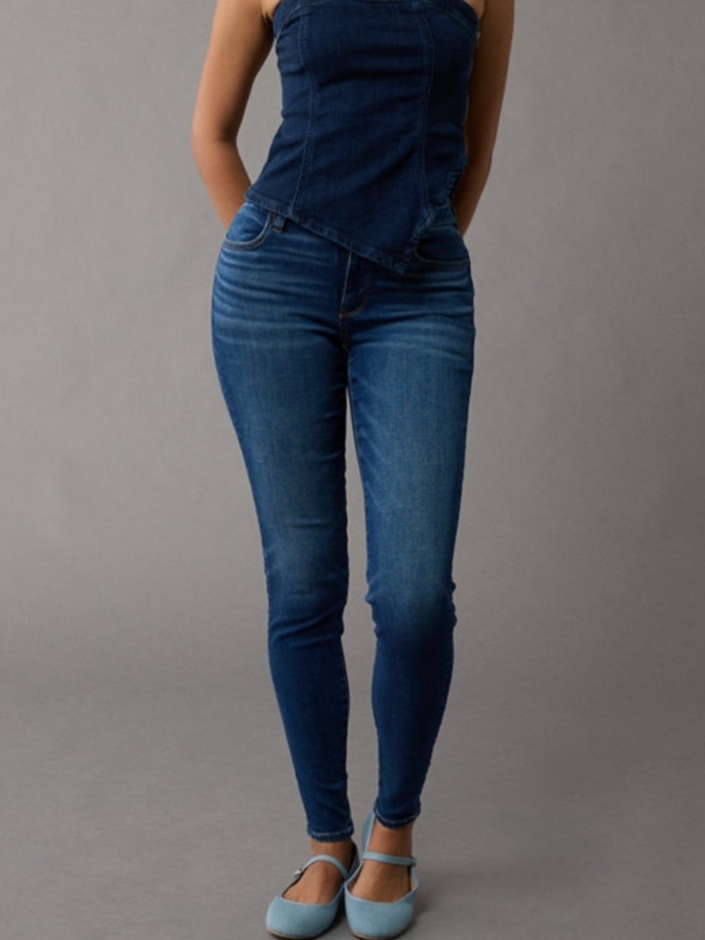 American Eagle Super High Rise Jeggings Skinny Jeans Dark Wash Stretch Size 10